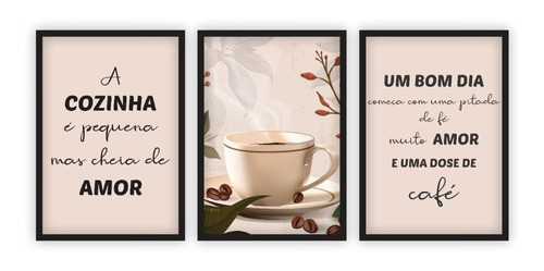 Quadro C/ Moldura 45x60cm Cozinha Pequena Amor Bom Dia Café | Parcelamento  sem juros