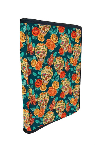 Funda Porta Libros De Tela Calaveras Y Flores