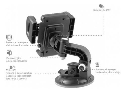 Soporte P/teléfono En Auto C/cuello 360° Y Succión De Vidrio