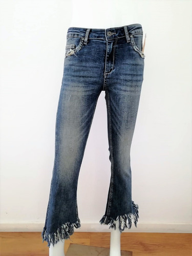 Imagen 1 de 7 de Jeans Italianos Alicrados Desfelcado Abajo Cadenas