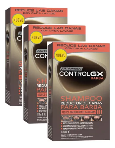 Kit 3 Just For Men Shampoo Control Gx Barba Progresivo Canas