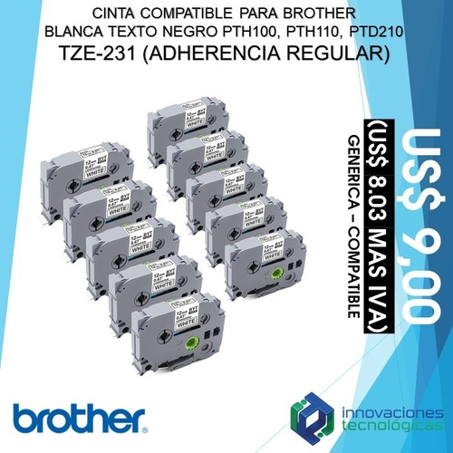 Cartucho Cinta Label Brother Tz231 Tze 231 12mm 8m Compatibl