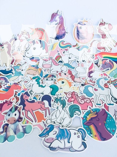 Unicornio Fantasia 50 Calcomanias Pvc Resistentes Agua Y Sol