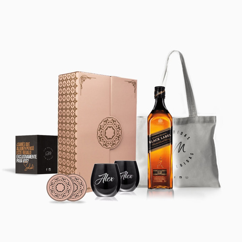 Box Whisky Johnny Walker Black Label Vasos Negros Grabados