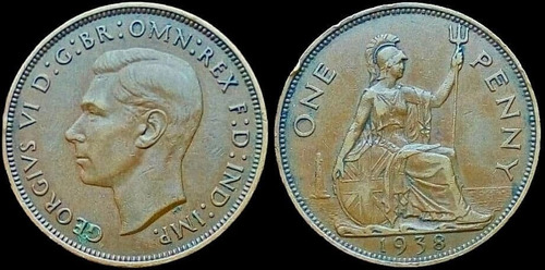 Reino Unido Moneda De 1 Peñique Jorge Vi 1938