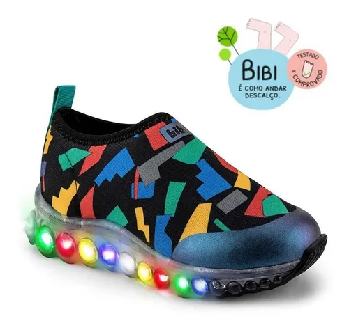 T nis Infantil Bibi Preto Estampado Com Luz 100 Original