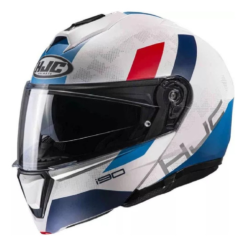 Capacete Articulado Hjc I90 Syrex Branco Azul Vermelho