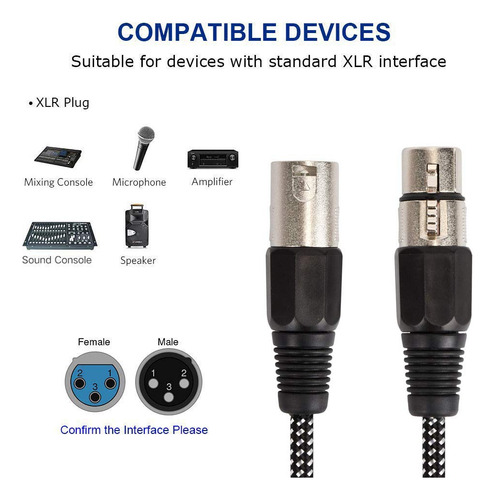Cable Xlr De 10 Pies/5, Cable De Microfono De Nailon De 3...