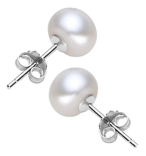 Aros Perla Achatada Plata 925 Joyas Mujer Moda