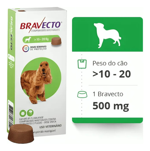 Kit Bravecto 500mg De 10 Até 20kg + Antec Biox 04 Cp
