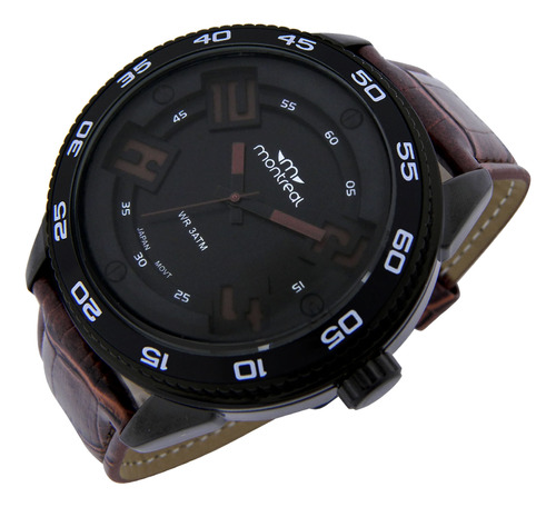 Reloj Montreal Hombre Ml1261 Caja Grande Malla Cuero Sintet.