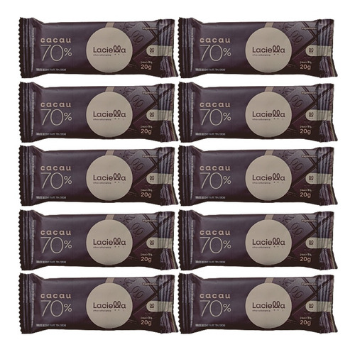 Kit 10 Unidades Chocolate 70% Cacau Zero Lactose - Laciella