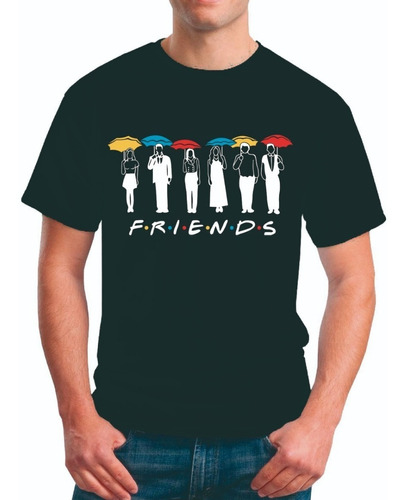 Playera Camiseta Caballero Friends Personajes Con Paraguas