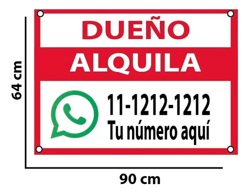 Cartel Lona Dueño Vende - Alquila Con 4 Ojales *local*