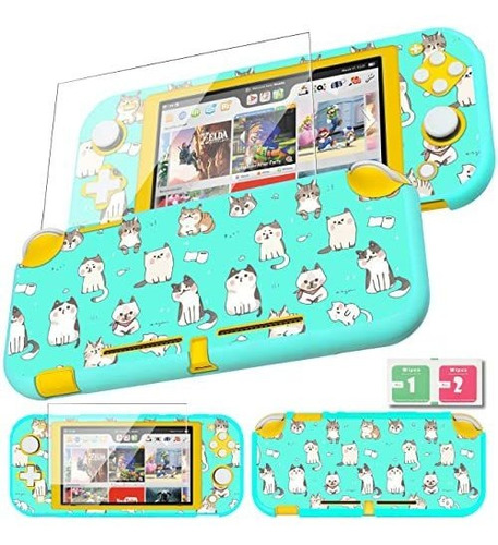 Carcasa Para Nintendo Switch Lite Fondo Azul Gatitos Tiernos