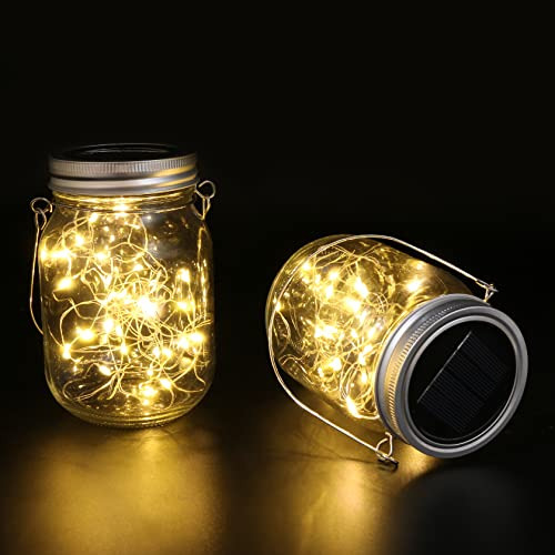 Solar Mason Jar Lights, 2 Pack 30 Leds Fairy Lights Wit...