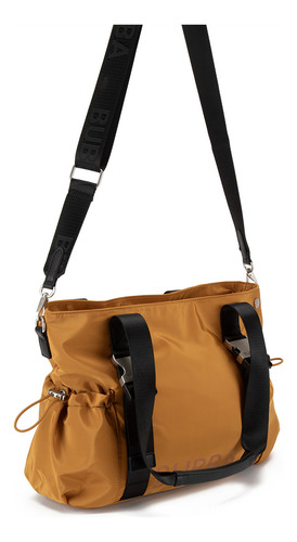 Bolsa Tote Charlotte Bubba Bags Amplia Casual Unisex Mostaza Color Mustard Correa De Hombro Negro Diseño De La Tela Lisa
