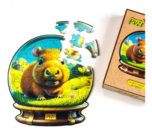 Quebra-cabeça Orbe Capivara 50 Peças De Madeira - Puzi