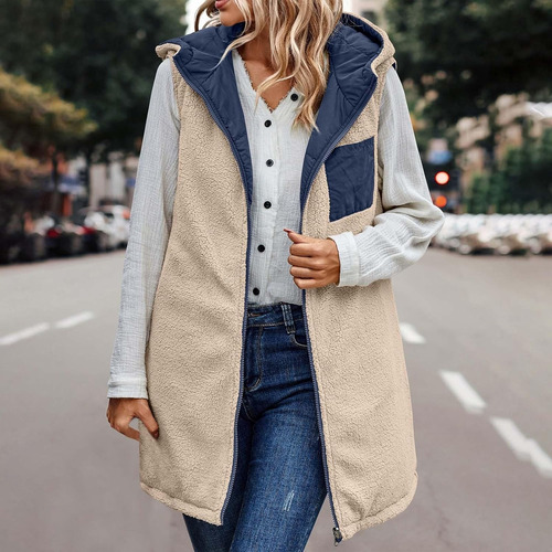 Chaleco Largo Reversible For Mujer, Chamarra De Forro Polar