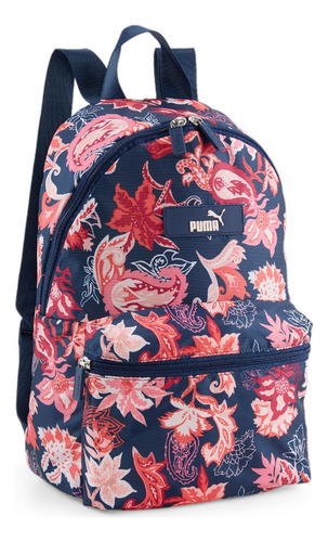 Mochila Escolar Puma Core Pop Logo Estampado Unisex Color Azul Diseño de la tela Floral