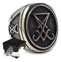 Comprar Combo Anillo Baphomet Acero Inoxidable Satanás Ovalado