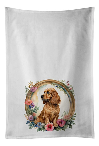 English Cocker Spaniel And Flowers Kitchen Towel Set Of 2 Wh