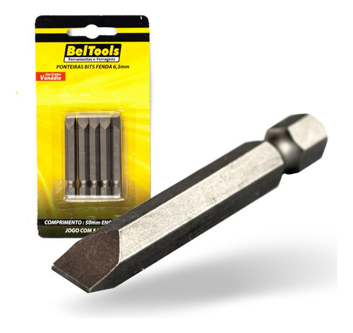 Kit 5 Ponta Bit Fenda Cv 50mm X 1/4 X 6,3mm Beltools