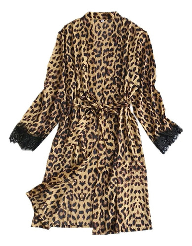 Bata De Seda Satinada Para Mujer  Camisón De Leopardo  Bata