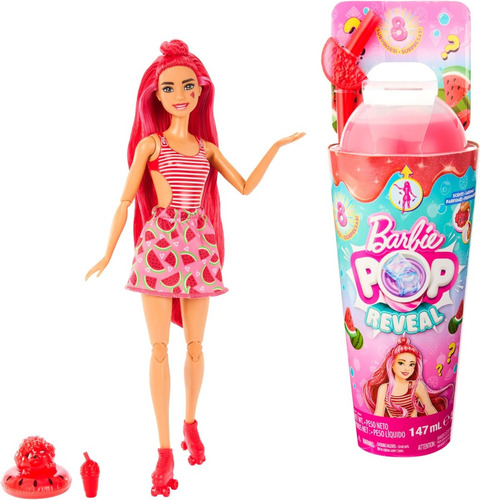 Barbie Pop Reveal Melancia Cabelos Vermelhos 2023 Copo Slime