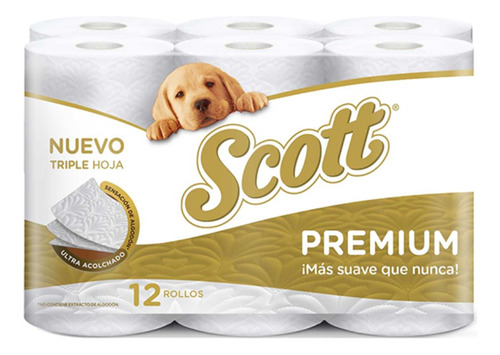 Papel Higiénico Scott Premium Triple Hoja 12 Rollos X 19 Mts