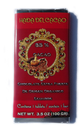 Imagen 1 de 5 de Chocolate 100 Gr 85% Cacao Vegan Keto Cetogenico Stevia S/ta
