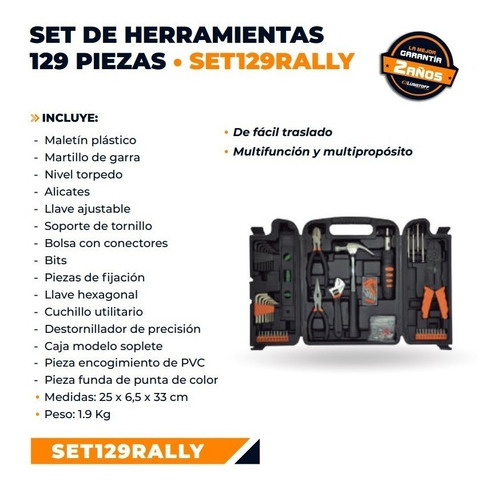 Imagen 3 de 8 de Taladro Atornillador Percutor Lusqtoff 18v + Set 129 Piezas