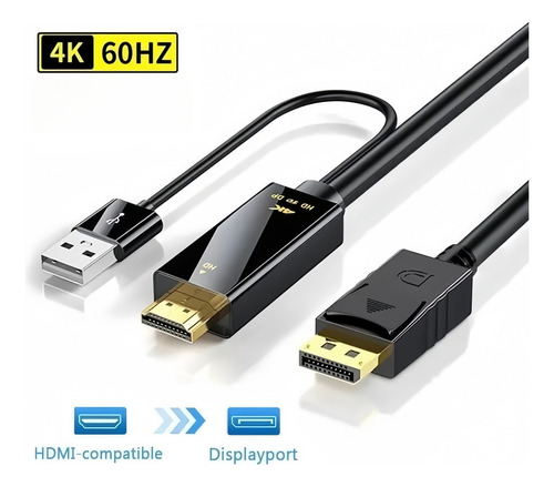 Cabo Hdmi Para Displayport 4k@60hz 1,80m Com Energia Usb