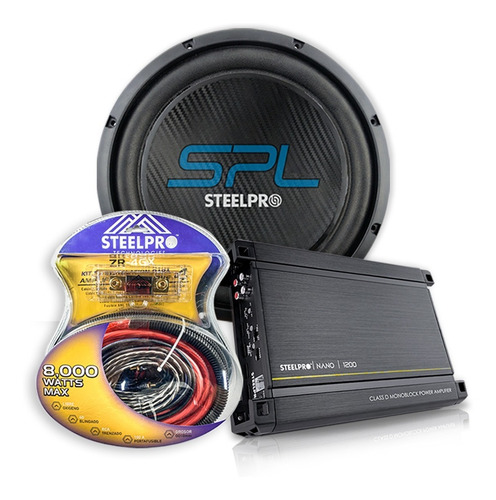 Imagen 1 de 8 de Kit Amplificador 1200w + Subwoofer 12 Spl + Kit De Cables