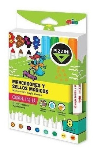 Imagen 1 de 3 de Marcadores De Colores Con Sello Mágico Pizzini Pack Caja X 8 Unidades