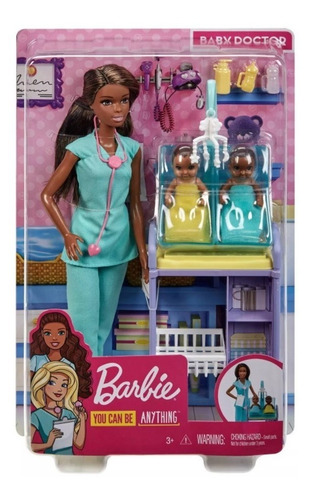 Imagem 8 de 9 de Barbie Profissões Pediatra Negra Com 2 Bebês Mattel Ms
