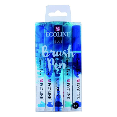 Royal Talens Ecoline - Set 5 Marcadores Brush Pen; Azul