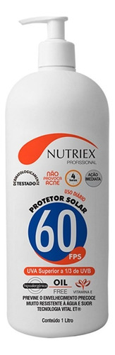 Protetor solar Nutriex Profissional FPS 60 Bloqueador Solar em creme 1 unidade de 1 L