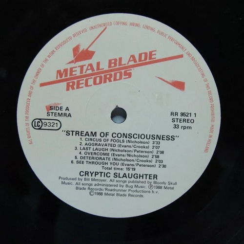 Vinilo Cryptic Slaughter Stream Of Consciousness 1988 Ed (us (Usado)