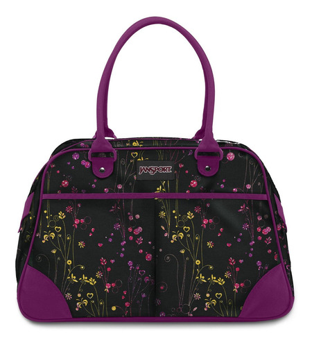 Cartera jansport duffel con Flores  Color Negra Diseño de la tela Poliéster