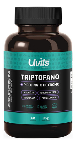 Triptofano 5htp Serotonina + Picolinato Cromo 60 Cáps Uvits Sem Sabor