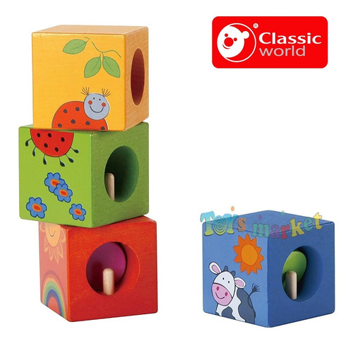 Imagen 3 de 7 de Cubos De Madera Puzzle Animales Rompecabezas Classic World