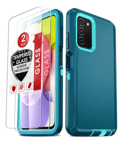 Funda Samsung Galaxy A03s +  Vidrio Templado 3 En 1 - Azul M