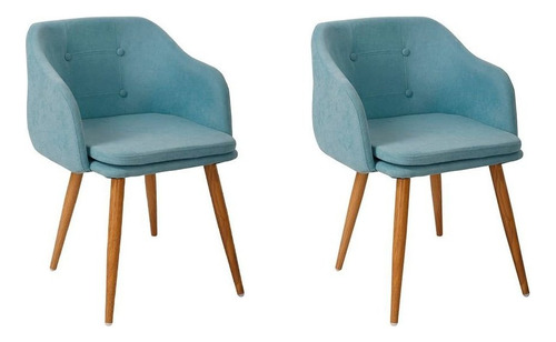Kit 2 Cadeiras Fixas Estofadas Decorativa Anima Azul Tiffany Desenho Do Tecido Liso