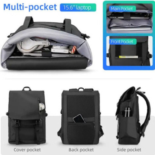 Mochila de viaje expandible Mark Ryden, color negro liso, 15,6 puertos USB