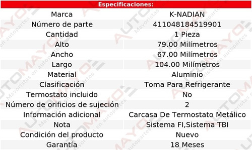 Toma Agua Aluminio 2 Pernos K-nadian S15 Jimmy V6 4.3l 88-94