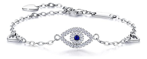 Pulsera De Mal De Ojo Para Mujer, De Plata De Ley 925, Ajus.