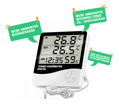 Relógio Termo Higrômetro Digital Com Sensor Externo Interno Medidor De Temperatura Umidade Ar Termômetro De Ambiente Tumblr