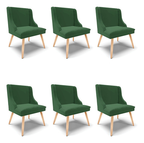 Kit 6 Cadeiras De Jantar Liz Veludo Verde Pés Palito D'rossi
