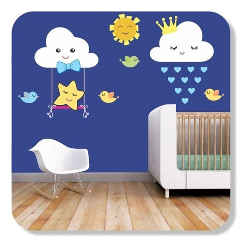 Adesivo Decorativo Nuvem Azul Menino Quarto Bebê Abençoado